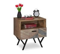 Relaxdays Mesita de noche estilo industrial marrón claro,negro