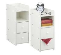 Relaxdays Mesita de noche estrecha blanca blanco