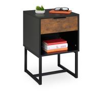 Relaxdays Mesita de noche industrial con cajón marrón,negro