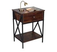 Relaxdays Mesita de noche industrial cajón&estante marrón oscuro,negro