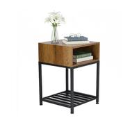 Relaxdays Mesita de noche industrial con estante marrón,negro