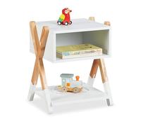 Relaxdays Mesita de Noche Infantil, Abierta, 42 x 34 x 30 cm, Mueble Niños, Patas Cruzadas, Madera, MDF, Blanco/Natural, Tablero de Fibras