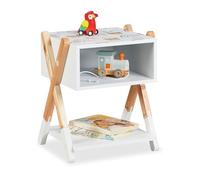 Relaxdays Mesita de Noche Infantil, Abierta, 42 x 34 x 30 cm, Mueble Niños, Patas Cruzadas, Madera, MDF, Multicolor, Tablero de Fibras