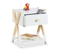 Relaxdays Mesita de noche infantil cajón blanco,marrón claro