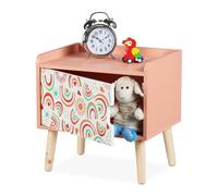 Relaxdays Mesita de noche infantil con puerta blanco,marrón claro,rosa