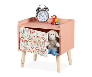 Relaxdays Mesita de noche infantil con puerta blanco,marrón claro,rosa