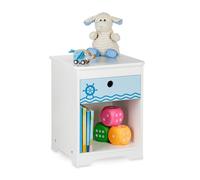 Relaxdays Mesita de noche infantil diseño marinero blanco,azul,azul claro