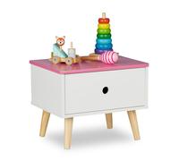 Relaxdays Mesita Noche Infantil Nórdica, Cajón, 31x38x30cm, Dormitorio, Cajonera Pequeña, Madera y MDF, Blanco y Rosa