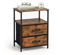 Relaxdays Mesita de Noche, Pack de 1, Mesa Auxiliar marrón/Negro | 2 cajones y estantes, (Al x An x Fon) 61 x 38 x 28 cm