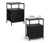 Relaxdays Mesita de Noche, Pack de 2, 2 cajones y estantes, Color Negra | (Al x An x P) 61 x 38 x 28 cm