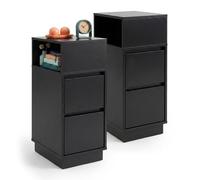 Relaxdays mesita de Noche, Set de 2, 2 cajones, 1 Hueco, Negro