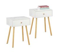 Relaxdays Mesita Noche, 1 Ud, Cajón, Efecto Mármol y Madera, 55x40x32 cm, Dormitorio, Mesilla Auxiliar, Blanco/Natural, 70% Tablero de Fibra 30, 55 x 40 x 32 cm