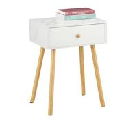 Relaxdays Mesita Noche, 2 Uds, Cajón, Efecto Mármol y Madera, 55x40x32 cm, Dormitorio, Mesilla Auxiliar, Blanco/Natural, 70% Tablero de Fibra 30, 55 x 40 x 32 cm
