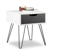 Relaxdays Mesita Noche con Cajón, DM-Hierro, Blanco-Gris, 44 x 40 x 40 cm