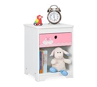 Relaxdays Mesita Infantil Cisnes, Cajón, Compartimento, Cajonera Noche Dormitorio Niños, 41x32x31cm, Blanco y Rosa, Tablero de Fibras, 41 x 32 x 31 cm Aprox