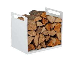 Relaxdays, Metal, Moderno, HBT: 35 x 40 x 30 cm, Estante para leña y Madera apilada, Blanco, 100% Hierro