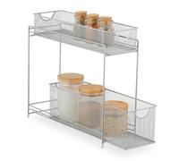 Relaxdays Metall Küchenschrank Organizer Organizador Armario Cocina, Estantes Extraíbles Deslizantes, 2 Cestas, Metal, 40 x 15 x 46 cm, Plateado, Acero, 40x15x46 cm