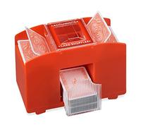 Relaxdays Mezclador Cartas Eléctrico, 4, Barajador Naipes Automático, Baraja de Juego hasta 91mm, Plástico, Rojo, 15 x 20,5 x 10,5 cm