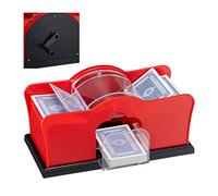 Relaxdays Mezclador de cartas 10031555, 2 barajas, manivela, mezclador manual para jugar a cartas de hasta 91 mm, plástico, rojo/negro