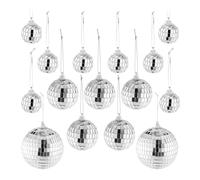 Relaxdays Mini Bolas de Discoteca, Set de 15, Bolitas de Disco para Decoración Fiestas, para Colgar, Plateado, 3-10 cm