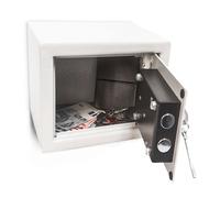 Relaxdays Caja Fuerte Pequeña, 2 Llaves, Acero Macizo, Mini Safe Cierre Doble Pestillo, 17 x 23 x 17 cm, Gris Claro