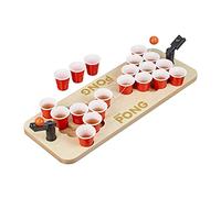 Relaxdays Mini Mesa de Beer Pong, Juego de Bebidas, 25 Vasos Rojos, 4 cl, Cerveza y Chupitos, 9 x 58 x 20 cm, Natural