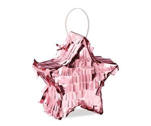 Relaxdays Mini Piñata Estrella, para Rellenar, Papel Metálico, Cumpleaños o Fiestas, Colgante, 12 x 12 x 4 cm, Rosa, Cartón