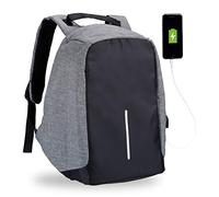 Relaxdays Mochila Antirrobo para Hombre y Mujer con Cable USB, Poliéster y Oxford, Gris, 42 x 32 x 11 cm.