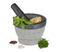 Relaxdays Mörser mit Stößel Mortero con Mano, Granito, Molcajete Redondo Piedra, 10 x 14 cm, Moledor Pesado, Especias y Hierbas, Gris, 14 cm