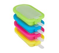 Relaxdays Set 4 Moldes Helados, Silicona sin BPA, Polos Caseros con Palo, Politos de Hielo, Verde/Azul/Rosa/Amarillo
