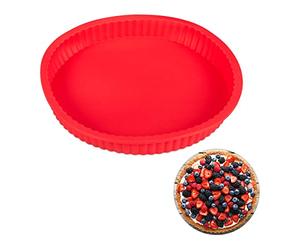 relaxdays Molde de silicona para horno, Quiche & Tarta, Redondo, Ø 25 cm, Apto para lavavajillas, Rojo