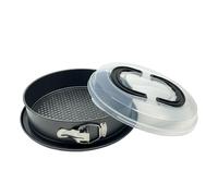 Relaxdays Molde desmontable, tapa con asa, Ø 26 cm, acero al carbono, antiadherente, para tartas, antracita/transparente