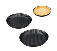 Relaxdays Molde Quiche, Set 3, 21/26/28 cm Ø, Recipiente Horno Tarta, Antiadherente, Ondulado, Base Torta, Antracita, Acero