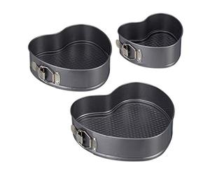 Relaxdays Moldes de bizcocho, Forma de corazón, Set de 2 moldes para horno, Antiadherente, Acero al carbono, Antracita
