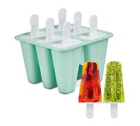 Relaxdays Helados Silicona, Molde 6 Polos Caseros con Palo, 80 ml, Politos de Hielo para Niños, Turquesa/Blanco