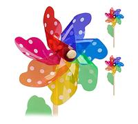 Relaxdays Molinillo de Viento Set 2, Estampado Puntos y Hoja Decorativa, para Jardín y Balcón, Madera y PP, Multicolor