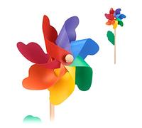 Relaxdays Molinillo de Viento Set 2, Juego de Viento, Molinos de Viento para Balcón, Jardín, Madera y PP, Multicolor