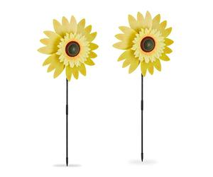 Relaxdays Molino Viento Girasol, Set de 2, Molinete para Jardín y Balcón, 76 x 29 x 8 cm, Encaje de Piezas, Amarillo