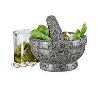 Relaxdays Mortero Cocina de Mano con Maza, Robusto y Resistente, Granito Pulido, 9 x 17 cm, Gris