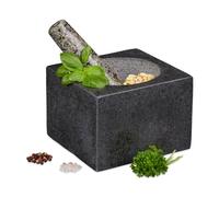 Relaxdays Mortero cuadrado con maja de granito antracita,beige
