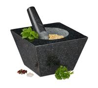 Relaxdays Mortero con Mano, XXL, Granito, Especias y Hierbas, 750 ml, 6,75 kg, Moledor Piedra, 12x19,5x19,5 cm, Negro