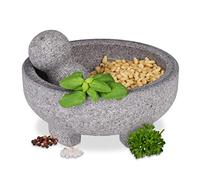 Relaxdays Mortero Granito con Mano, 9 x 20 cm, Resistente, Duradero, Moledor Piedra sin Pulir, Especias y Hierbas, Gris, 9 x 20 x 20 cm