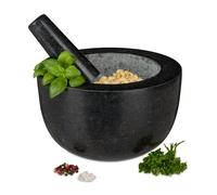 Relaxdays Mortero con Mano, Granito, Duradero, Especias y Hierbas, 750 ml, Moledor Piedra Pulida, 20 cm Ø, Gris Oscuro