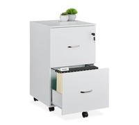 Relaxdays Mueble Archivador, 2 Cajones para Ficheros, 72 x 43 x 46 cm, Cajonera Oficina, Cierre con Llave, Blanco