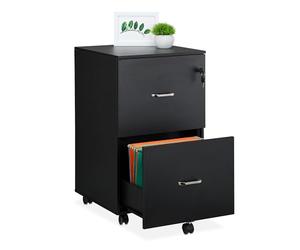 Relaxdays Mueble Archivador, 2 Cajones para Ficheros, 72 x 43 x 46 cm, Cajonera Oficina, Cierre con Llave, Negro