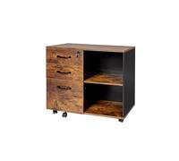 Relaxdays Mueble Archivador, 3 Cajones, 2 Compartimentos, 66x80x40 cm, 4 Ruedas Cajonera Oficina, Llave, Negro/Marrón