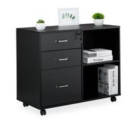 Relaxdays Mueble archivador con cajones y estantes negro,plata
