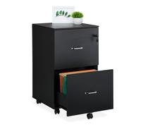 Relaxdays Mueble Archivador, 2 Cajones para Ficheros, 72 x 43 x 46 cm, Cajonera Oficina, Cierre con Llave, Negro