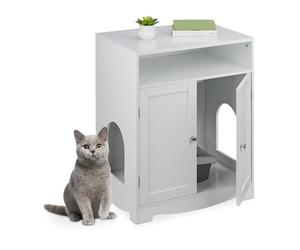 Relaxdays Mueble Arenero de Gato, Armario con 2 Entradas, Compartimento Abierto, 73,5 x 60 x 43,5 cm, Refugio, Blanco