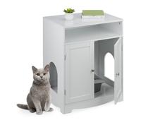 Relaxdays Mueble Arenero de Gato, Armario con 2 Entradas, Compartimento Abierto, 73,5 x 60 x 43,5 cm, Refugio, Blanco, Tablero de Fibras